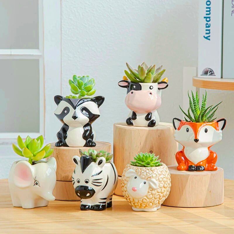 Cute Ceramic Animal Planter – Small Succulent Pot with Drainage