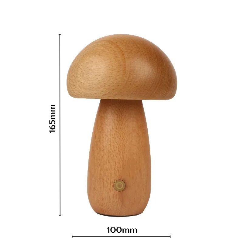 Beech mushroom night light with rounded base, displayed with width and height dimensions.