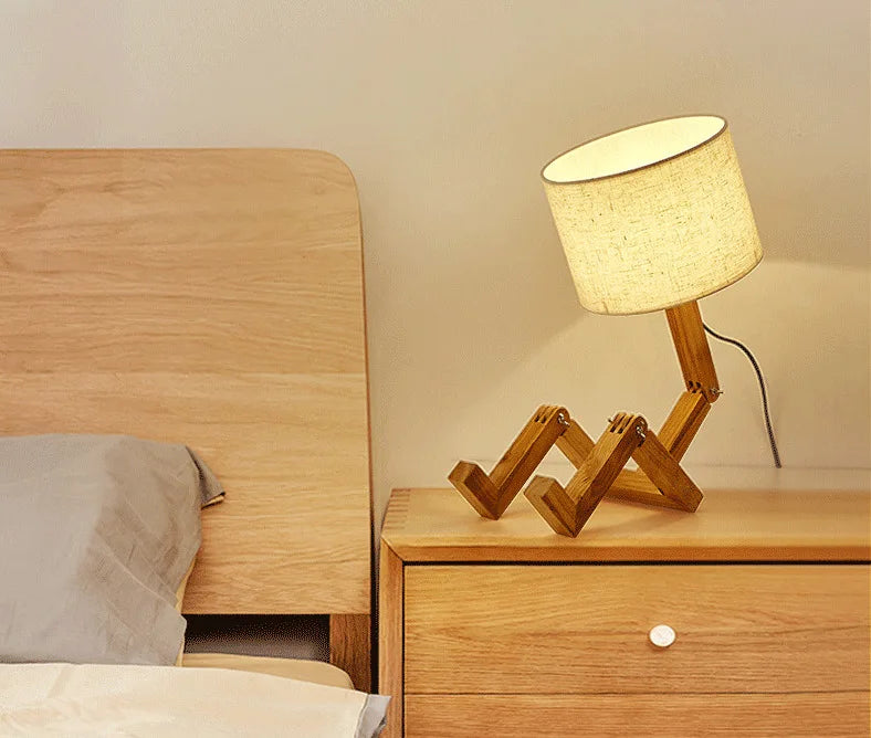 Wooden Robot Table Lamp