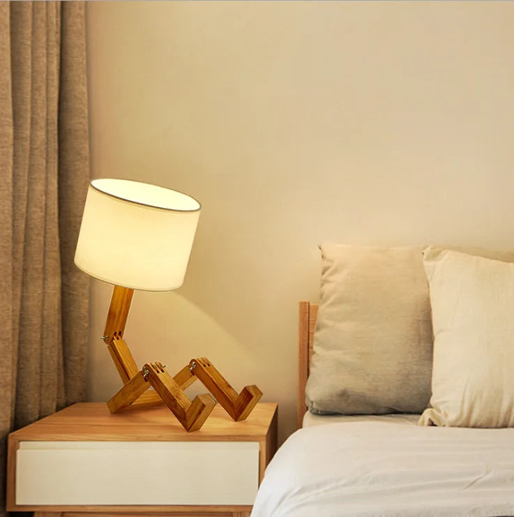 Wooden Robot Table Lamp