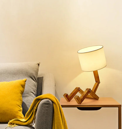 Wooden Robot Table Lamp