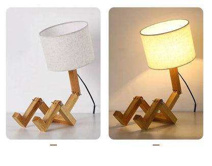 Wooden Robot Table Lamp