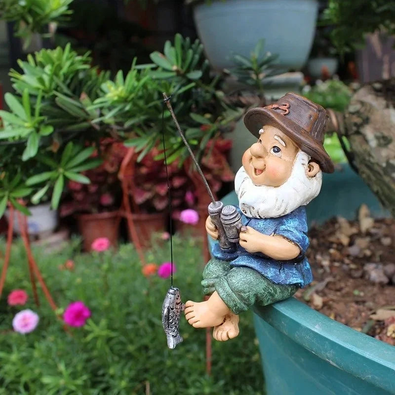 Mini Gnome Fisherman Statue