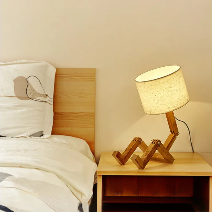 Wooden Robot Table Lamp